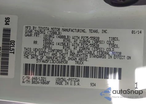 2014 Toyota Tundra Crewmax Platinum from USA, damaged, VIN 5TFAW5F13EX360930